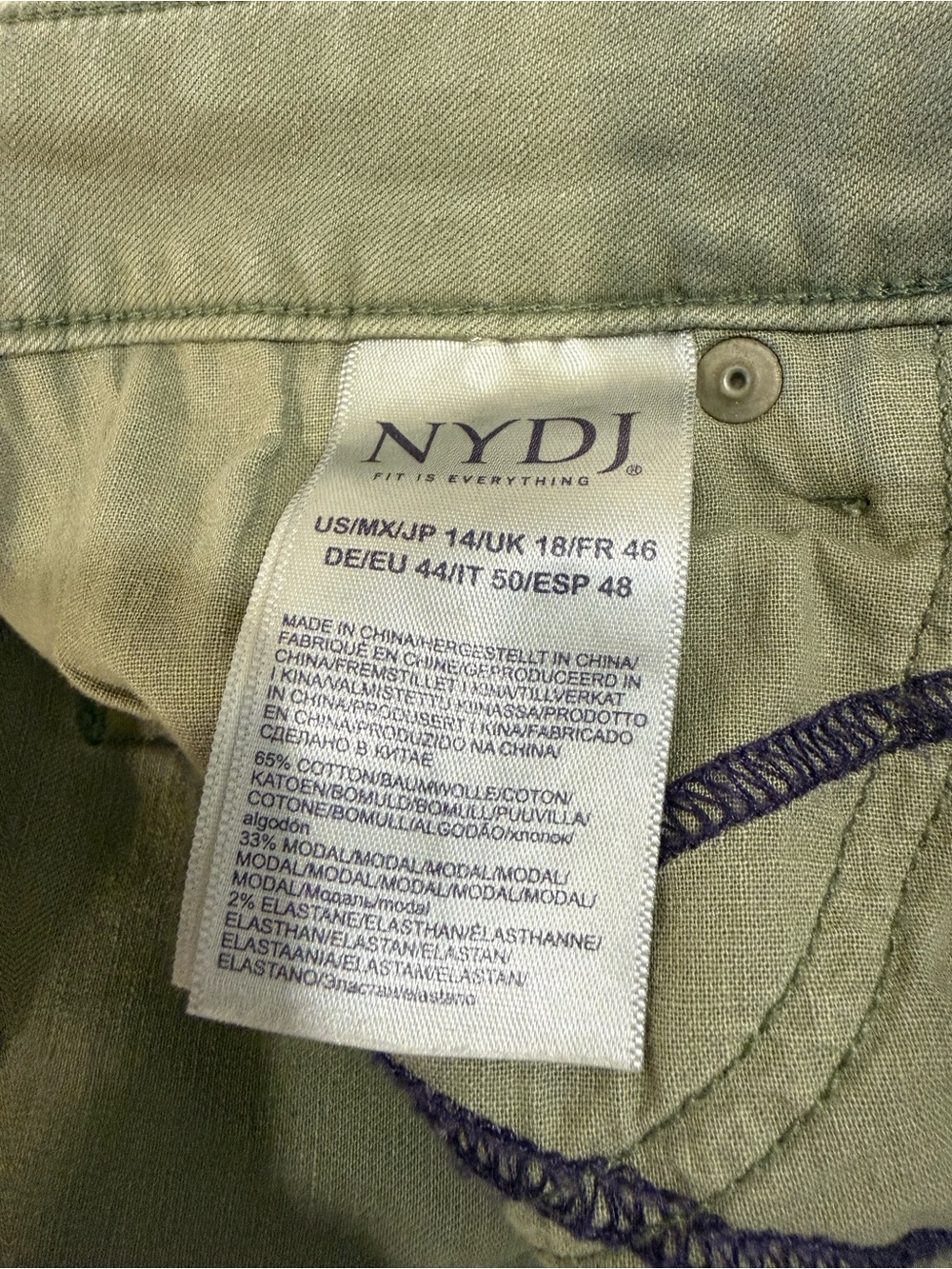 NYDJ 1X Olive Green Denim Pants - Picture 8 of 10